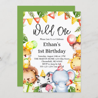 Wild One Jungle Safari Tiere 1. Geburtstag Party Einladung