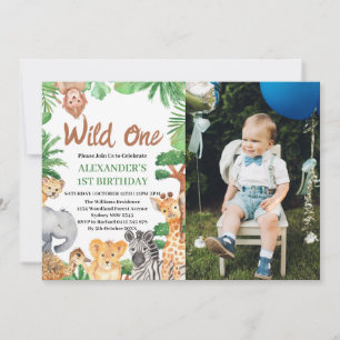 Wild One Jungle Safari Tiere 1. Geburtstagsfoto Einladung