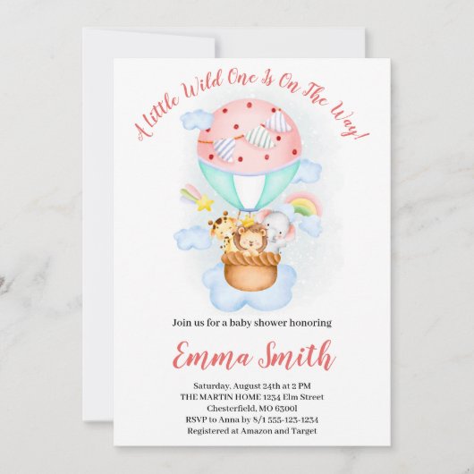 Wild-One-Jungle-Safari-Tiere schicken Kinderdusche Einladung (Vorderseite)