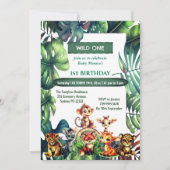 Wild One Jungle Safari Tropische Blätter Geburtsta Einladung (Vorderseite)