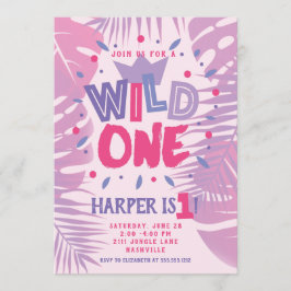Wild One Jungle Theme Girl zum ersten Geburtstag Einladung