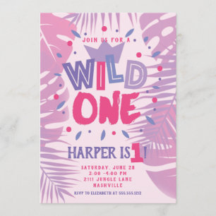 Wild One Jungle Theme Girl zum ersten Geburtstag Einladung