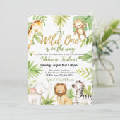 Wild-One-Jungle-Tiere Boy-Baby-Dusche Einladung (Stehend Vorderseite)