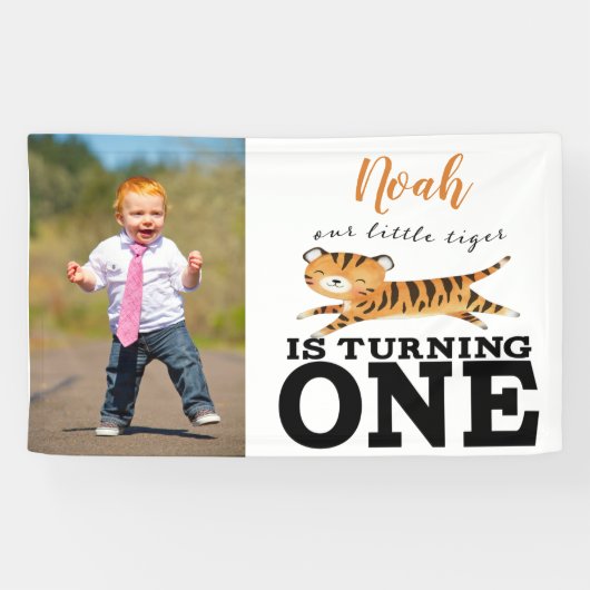 Wild One Jungle Tiger 1. Geburtstag Foto Banner (Horizontal)