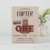 Wild ONE Kariert Bären Geburtstagsparty Einladung (Stehend Vorderseite)