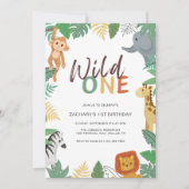 Wild One Kids Safari 1st Birthday Party Einladung (Vorderseite)