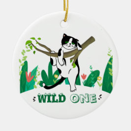 Wild One Kitty Cat Kitten Einladung zum 1. Geburts Keramik Ornament