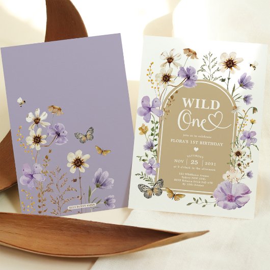 Wild One: Lavender Wildflower Meadow 1st Birthday Einladung
