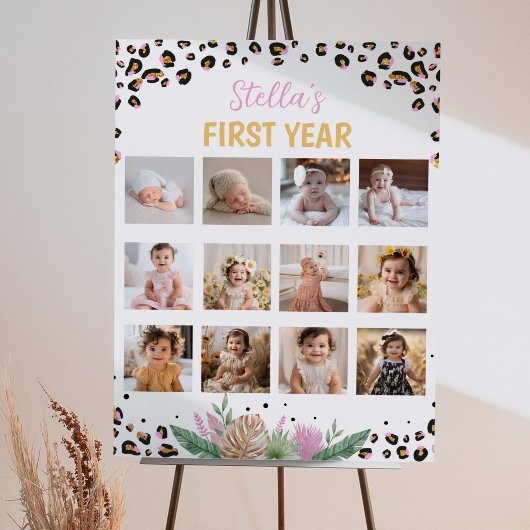 Wild One Leopard Birthday Foto Milestone Poster
