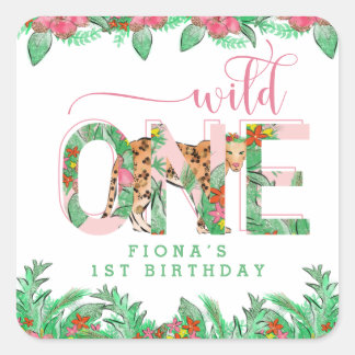 Wild One Leopard erster Geburtstag Quadratischer Aufkleber