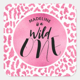 Wild One Leopard Jungle Safari 1. Geburtstag Quadratischer Aufkleber
