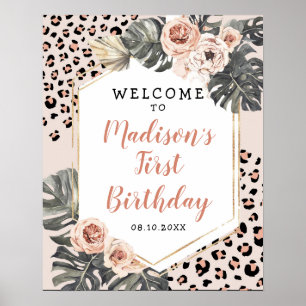 Wild One Leopard Print Girl Geburtstag Begrüßungsz Poster