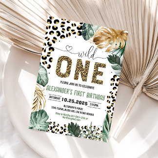 Wild One Leopard Print Jungle Geburtstag Einladung