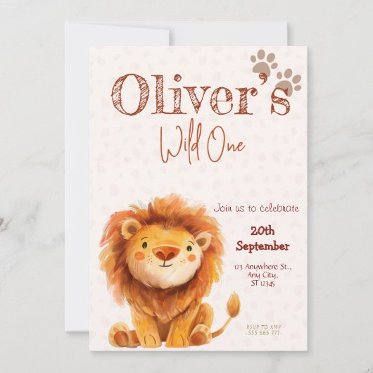 Wild one lion birthday Invitation Einladung (Vorderseite)