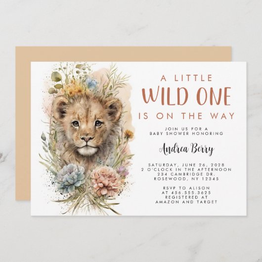 Wild One Lion Cub Babydusche Einladung (Vorne/Hinten)