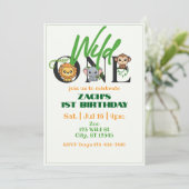 Wild One Lion Elephant Monkey 1st Birthday Minimal Einladung (Stehend Vorderseite)