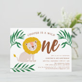 Wild One Lion Jungle Safari 1. Geburtstag Einladung (Stehend Vorderseite)