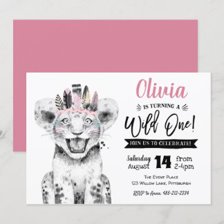 Wild One Lion | Mädchen Einladung 1. Geburtstag