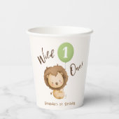 Wild One Lion Sage Green Balloon Junge 1. Geburtst Pappbecher (Rückseite)