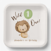 Wild One Lion Sage Green Balloon Junge 1. Geburtst Pappteller (Vorderseite)