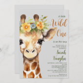 Wild One Little Giraffe Baby Shower Einladung (Vorne/Hinten)