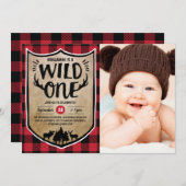 Wild One Lumberjack 1. Geburtstag Party Foto Einladung (Vorne/Hinten)