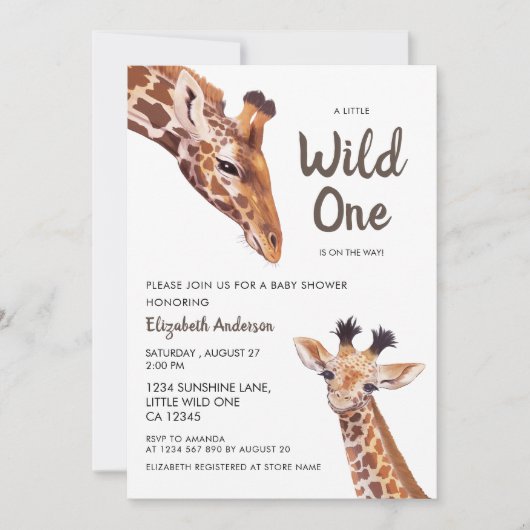 Wild One Mama and Baby Giraffe Baby Shower Einladung (Vorderseite)