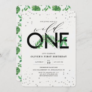 Wild One Modern Tropical Greenerie 1. Geburtstag Einladung