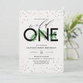 Wild One Modern Tropical Greenerity 1. Geburtstag Einladung (Stehend Vorderseite)