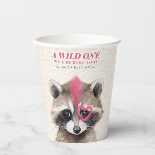 Wild One Mohawk Raccoon Babydusche Pappbecher (Vorderseite)