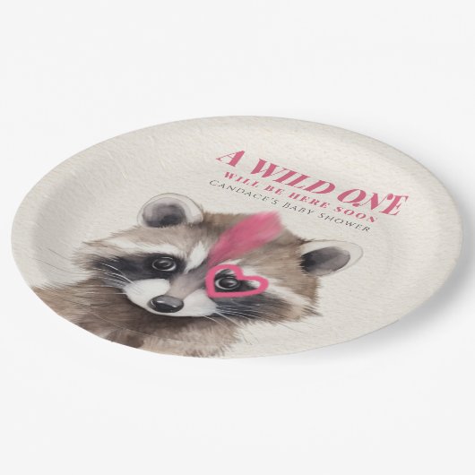 Wild One Mohawk Raccoon Babydusche Pappteller (Schrägansicht)