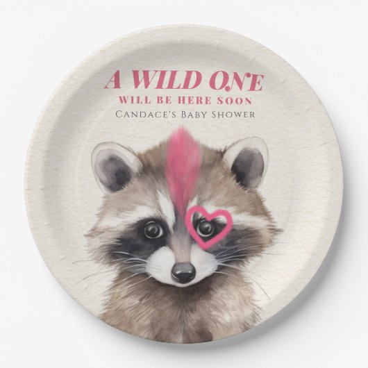 Wild One Mohawk Raccoon Babydusche Pappteller (Vorderseite)