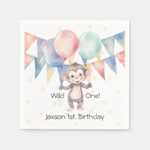 Wild One Monkey and Balloons 1st. Geburtstagsfeier Serviette