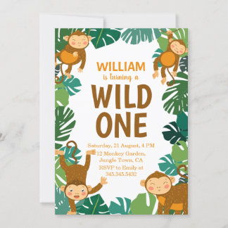 Wild One Monkey Safari Animal 1. Geburtstag Party Einladung