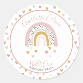 Wild One Mute Rainbow Girl's 1. Geburtstag Party Runder Aufkleber