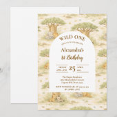Wild One Neutral Safari First Birthday Einladung (Vorne/Hinten)