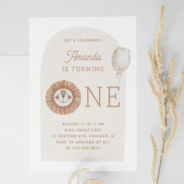 Wild One | Neutrale Boho Lion erste Geburtstagspar Einladung