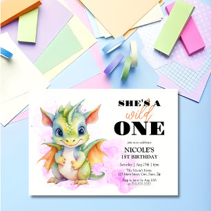 Wild One Niedlich Baby Dragon Fairytale 1. Geburts Einladung