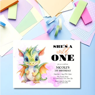 Wild One Niedlich Baby Dragon Fairytale 1. Geburts Einladung