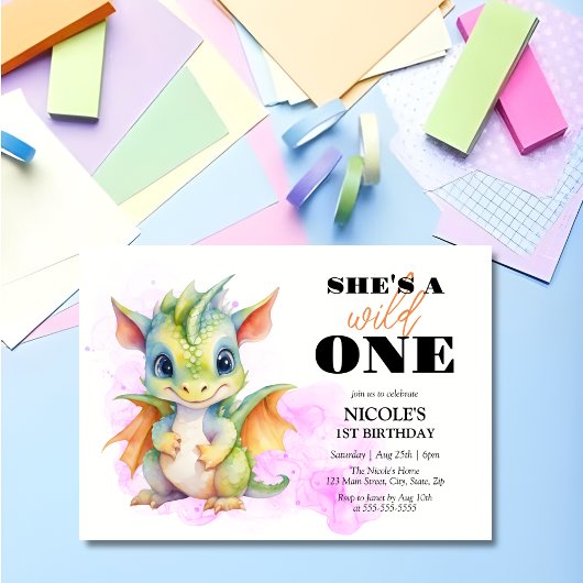 Wild One Niedlich Baby Dragon Fairytale 1. Geburts Einladung