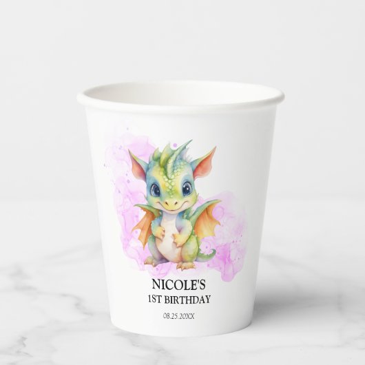 Wild One Niedlich Baby Dragon Fairytale 1. Geburts Pappbecher (Vorderseite)