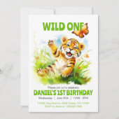 Wild One Niedlich Baby Tiger Butterfly 1. Geburtst Einladung (Vorderseite)