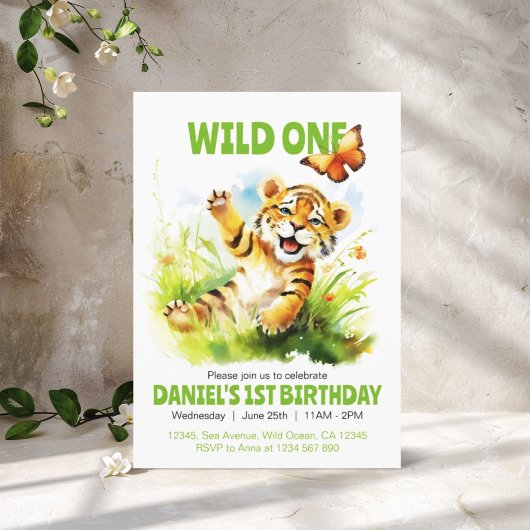 Wild One Niedlich Baby Tiger Butterfly 1. Geburtst Einladung