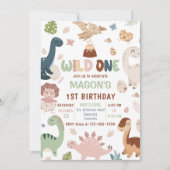 Wild One Niedlich Dinosaur 1. Geburtstag Party Einladung (Vorderseite)