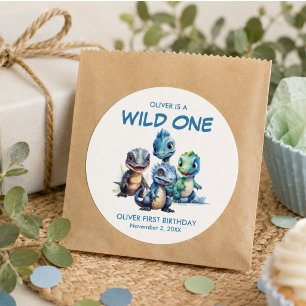 Wild One Niedlich Dinosaur Erste Geburtstagsparty Quadratischer Aufkleber