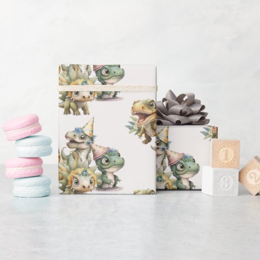 Wild One Niedlich Dinosaur Geburtstagsparty Geschenkpapier (Babyparty)