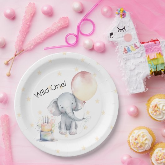 Wild One Niedlich Elephant Balloon Cake 1. Geburts Pappteller (Party)