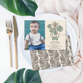 Wild One Niedlich Foto Safari Giraffe Geburtstagsp Einladung