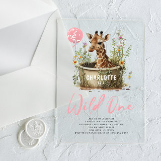 Wild One Niedlich Giraffe 1. Geburtstag Boho Anima Acryleinladungen