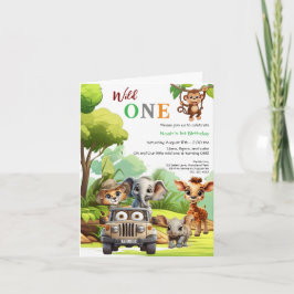 Wild One Niedlich Jungle Animal Child's 1. Geburts Einladung